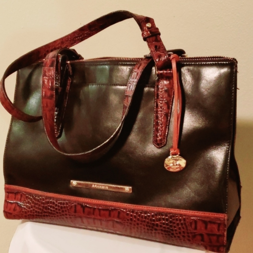 Brahmin Black and Brown Leather Satchel